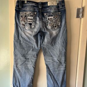 Miss Me Distressed Blue Jeans with Embroidered Pockets